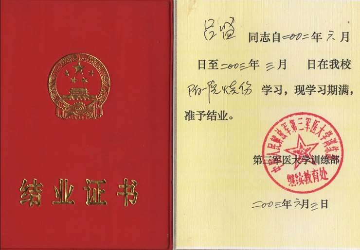第三军医大学结业证书