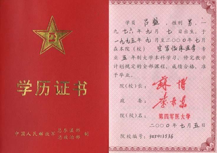 空军军医大学学历证书